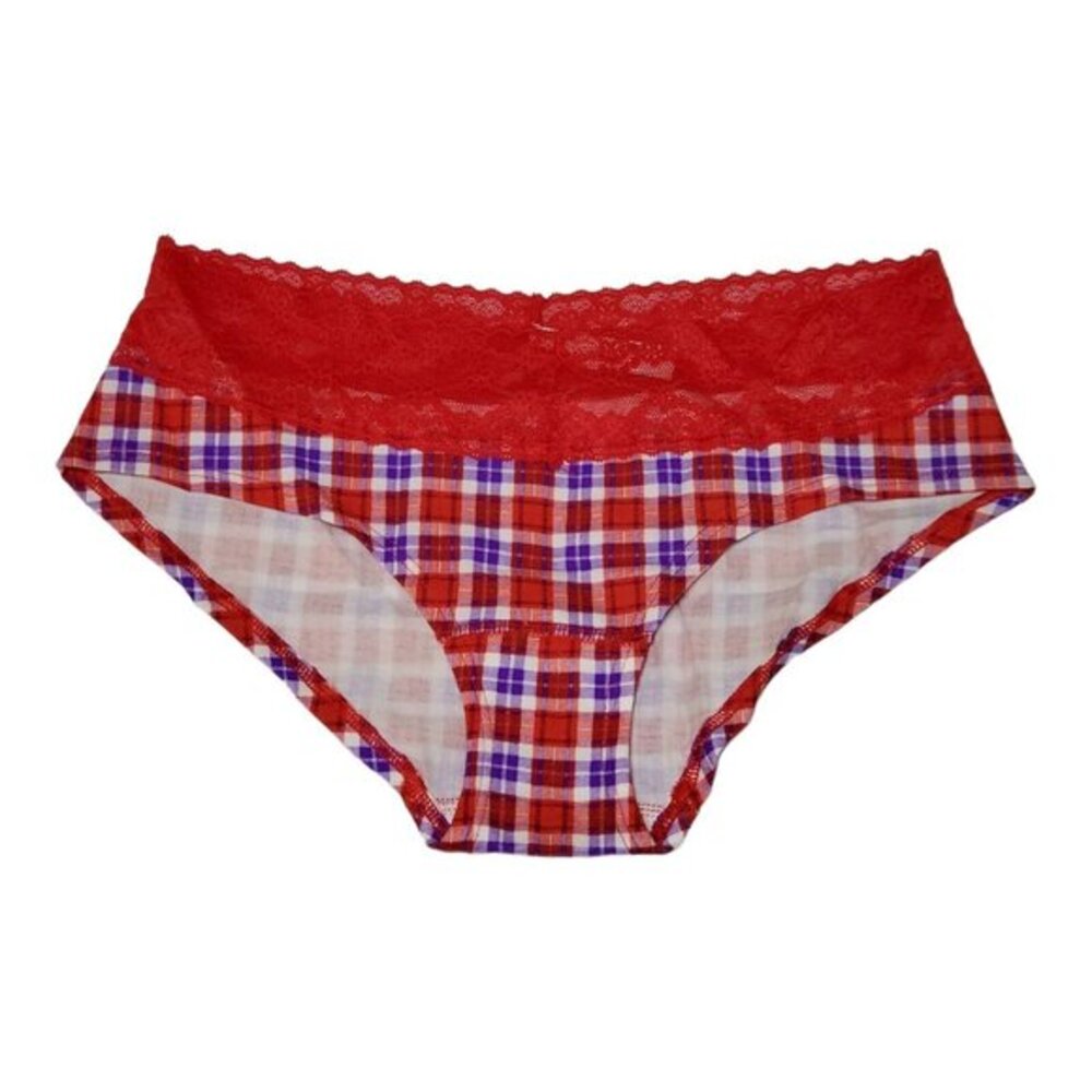 Victoria's‎ Secret Low Rise Hiphugger Panties Sz S Cotton Lace Red Purple Plaid